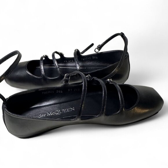 Alexander McQueen Strappy MaryJane Black Leather Caged Ballet Flat sz EU 36.5 - Picture 11 of 15
